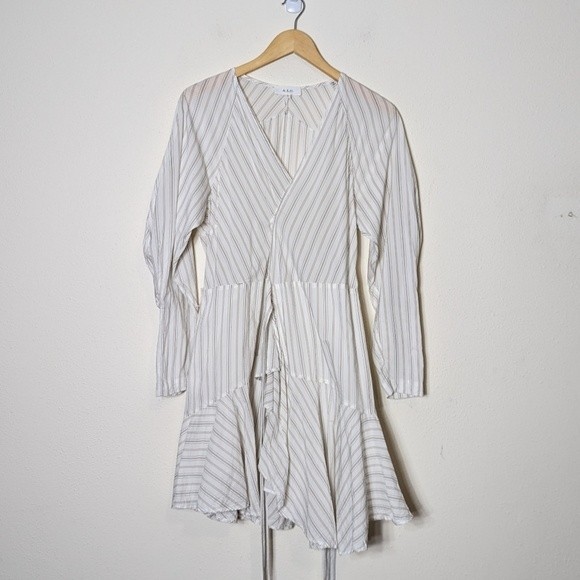 A.L.C. Enzo Wrap Dress Cotton Poplin Stripe Mini Ruffle size 12 - Picture 9 of 15
